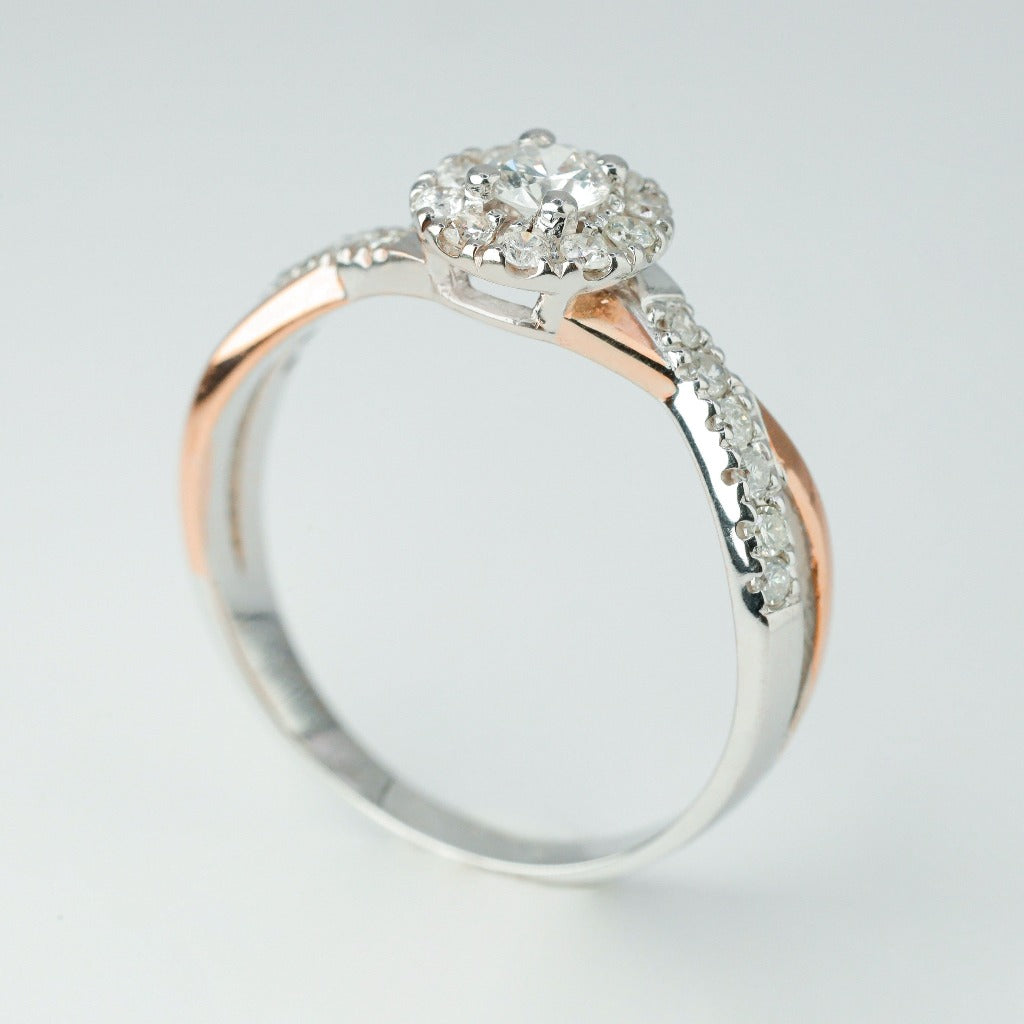 .15ct - center, round cut, genuine diamond .01ct - halo, 6pcs each side(12pcs in total)