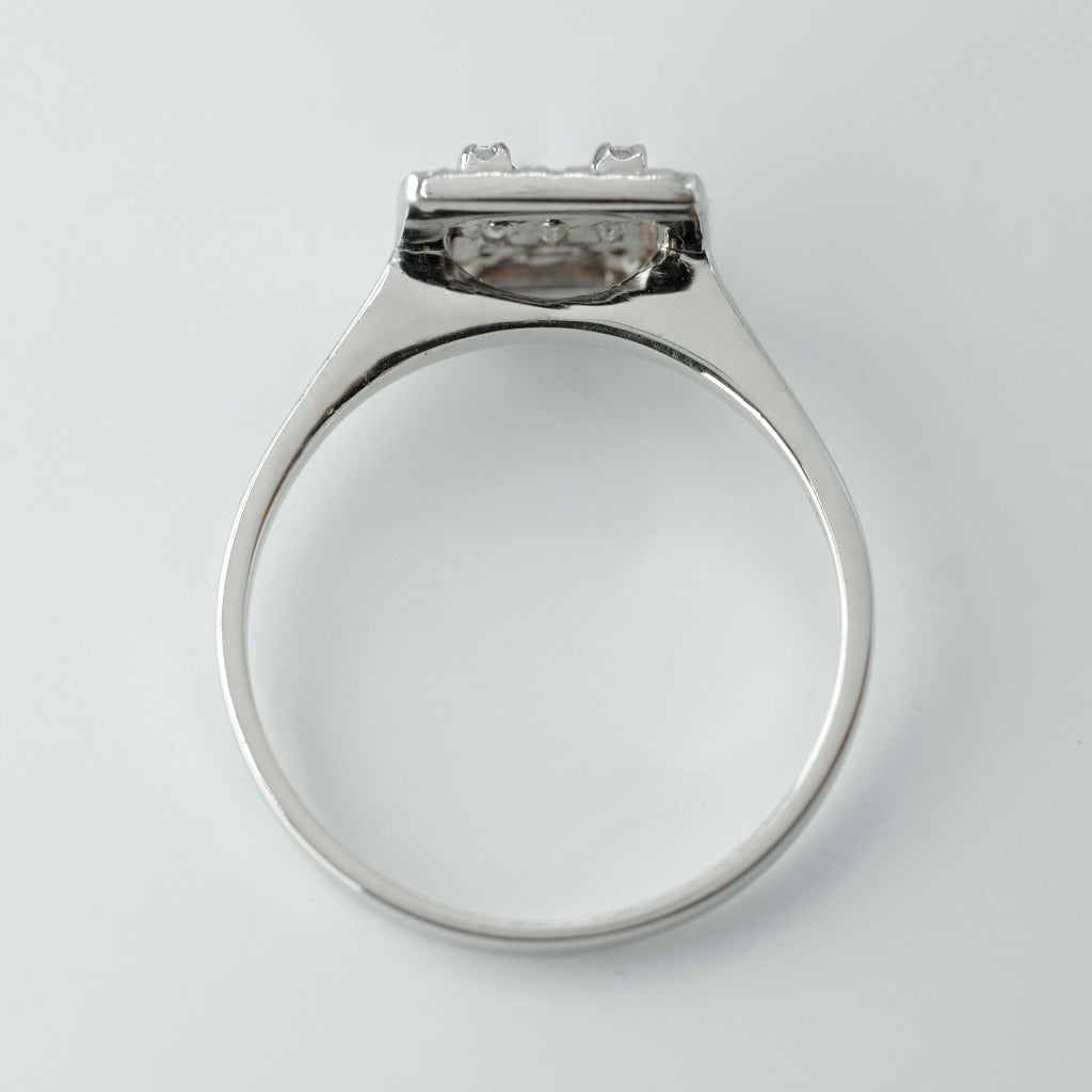 .03ct- 3pcs, center, baguette .02ct- 2pcs, center, baguette .01ct- 4pcs, center, round cut .008ct- 24pcs, halo, round cut