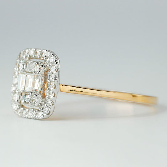 .01ct - 4pcs, round cut .02ct - 2pcs, baguette cut .04ct - 3pcs, baguette cut