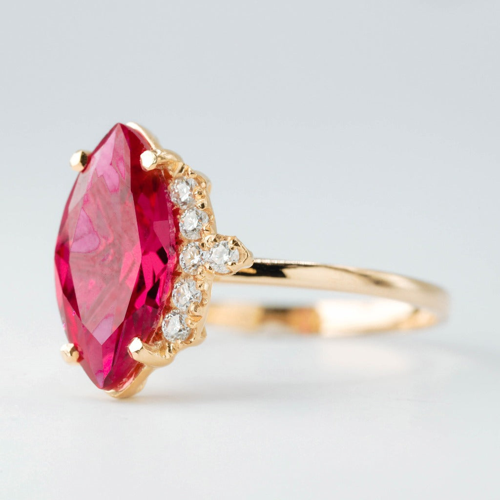 2ct- center, marquise cut, ruby gemstone .01ct- 6pcs, round cut